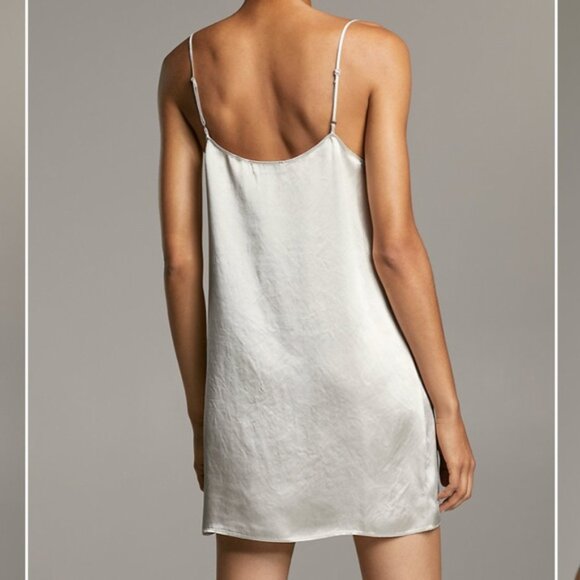 Aritzia Babaton Beck Satin Slip Mini Dress Silver Pearl Grey Size Medium - Picture 3 of 10